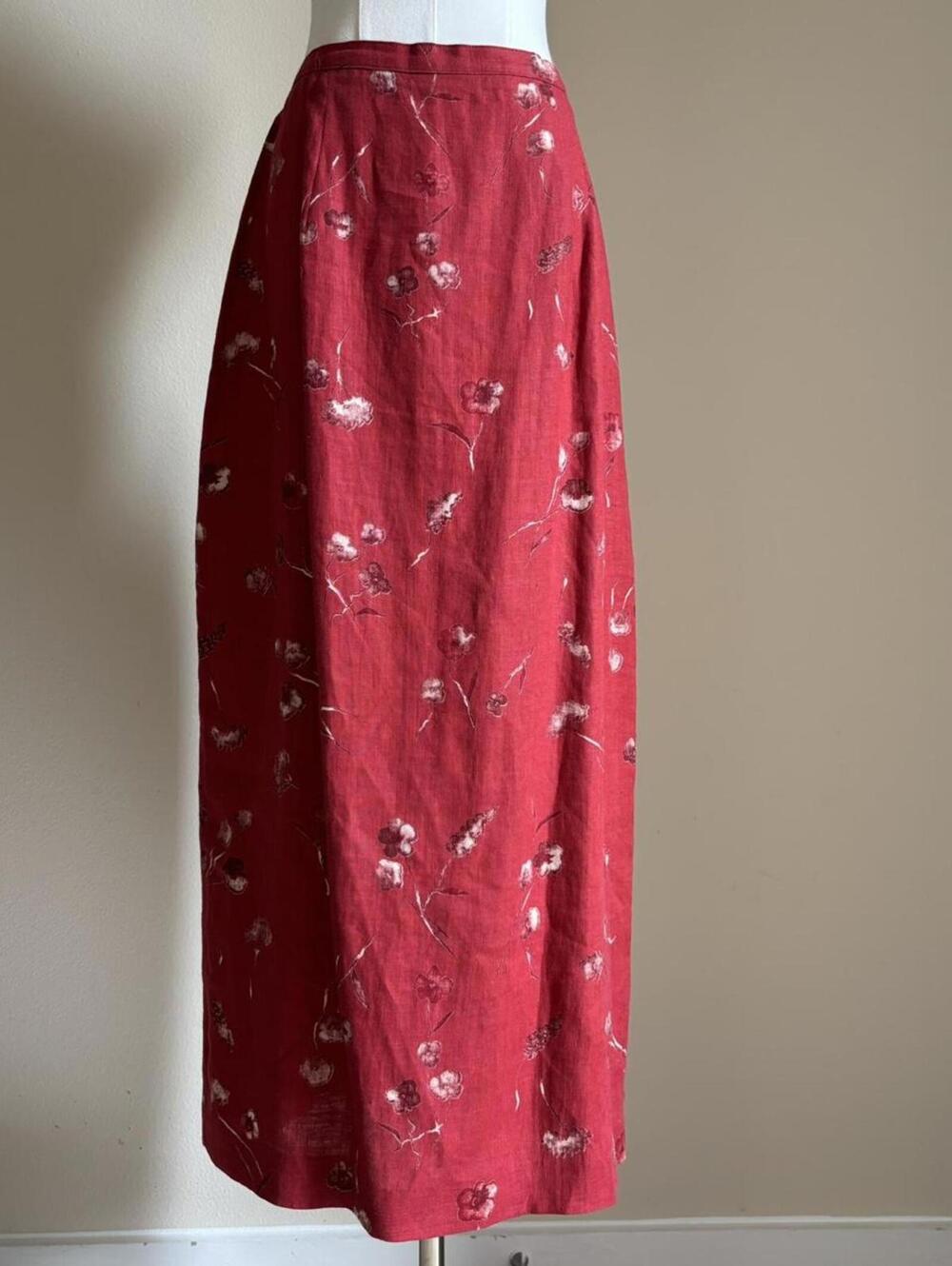 Red linen floral skirt and button up set - Picture 3 of 8